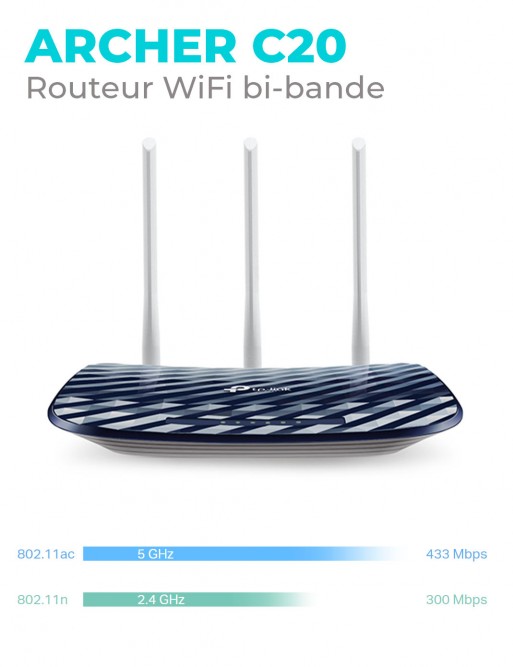Routeur WiFi TP-Link Archer C20 Double Bande AC 750 Mbps Tunisie-Sousse