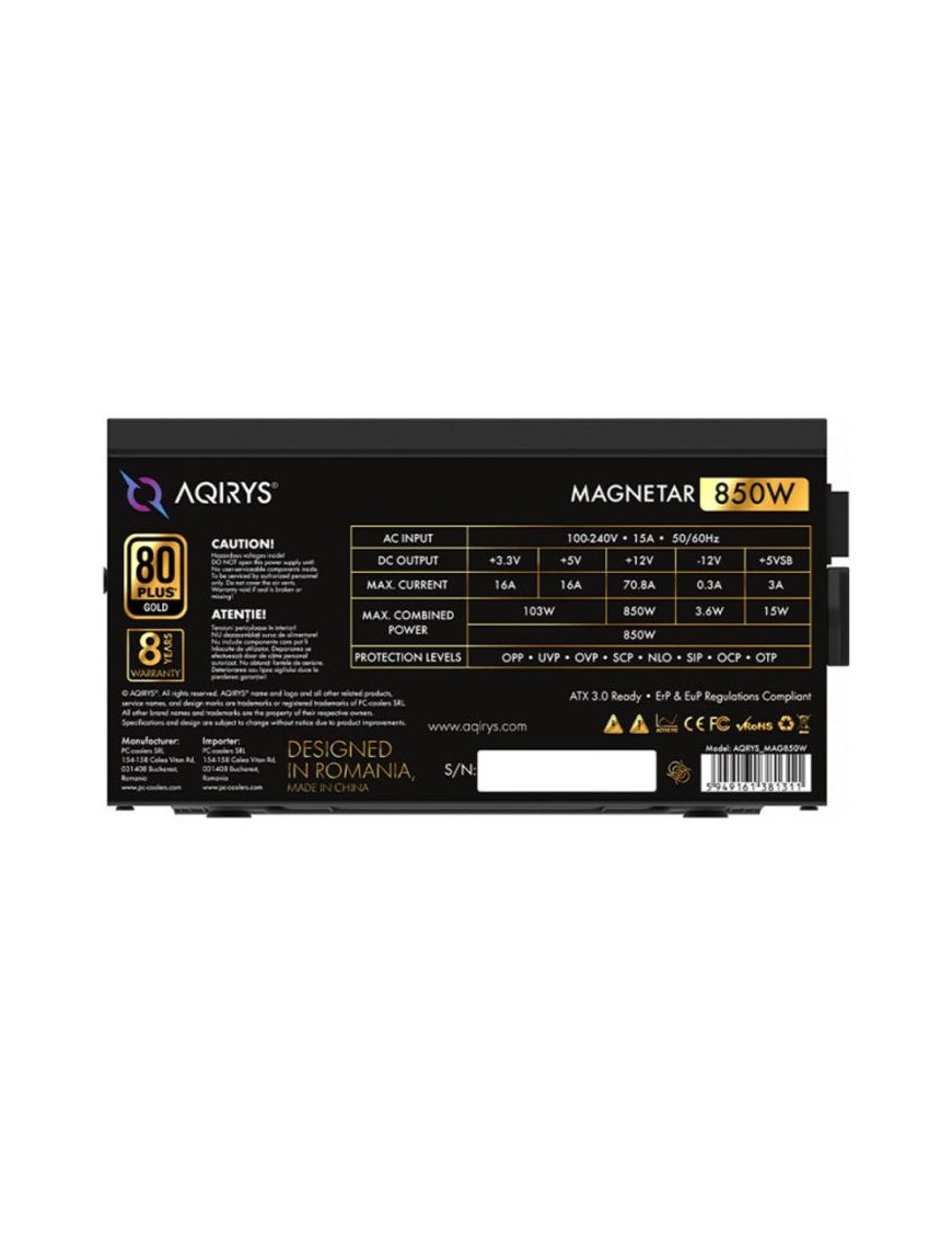 Bloc Alimentation AQIRYS MAGNETAR 850W - Black - Tunisie-Sousse