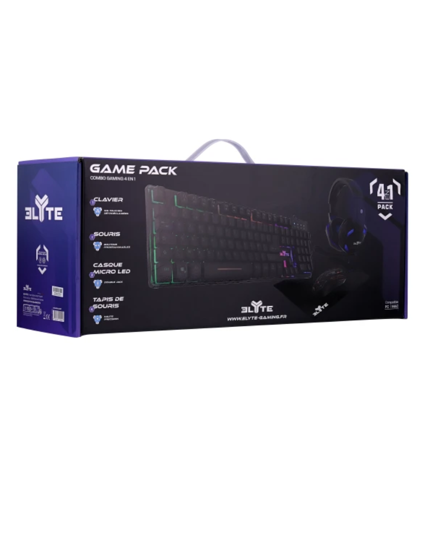 Pack Bundle Elyte Gamer 4en1: Clavier, Souris, Tapis, Casque - RGB - Filaire-Tunisie-Sousse