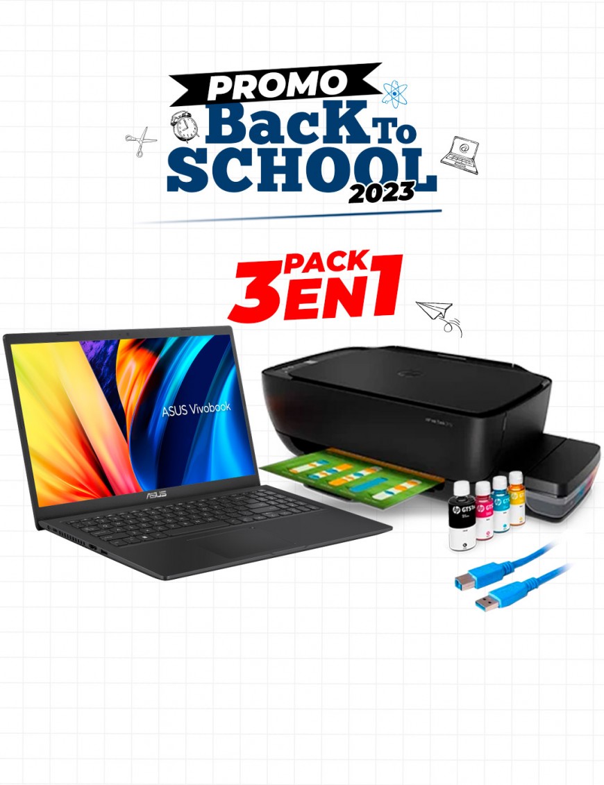 Pack Bundle 3EN1: Pc Portable ASUS VivoBook 15 i3 11ème Gén.- 12Go - 1To SSD + Imprimante HP à Réservoir Intégré- Tunisie - Sous