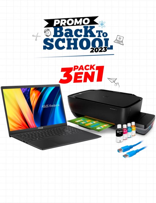 Pack Bundle 3EN1: Pc Portable ASUS VivoBook 15 i3 11ème Gén.- 12Go - 1To SSD + Imprimante HP à Réservoir Intégré- Tunisie - Sous