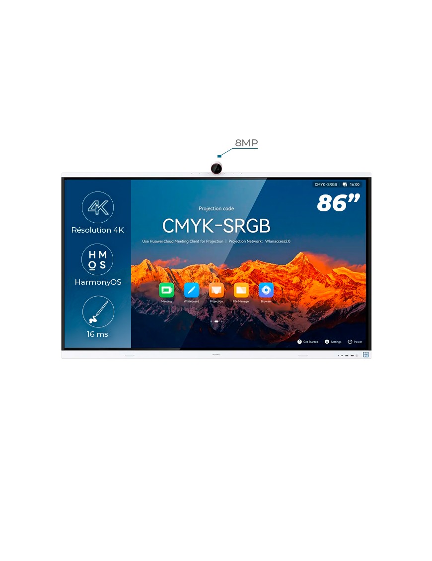 Ecran Interactif HUAWEI IdeaHub S2 86’’ 4K - HarmonyOS / Windows - Caméra intégrée - Tunisie