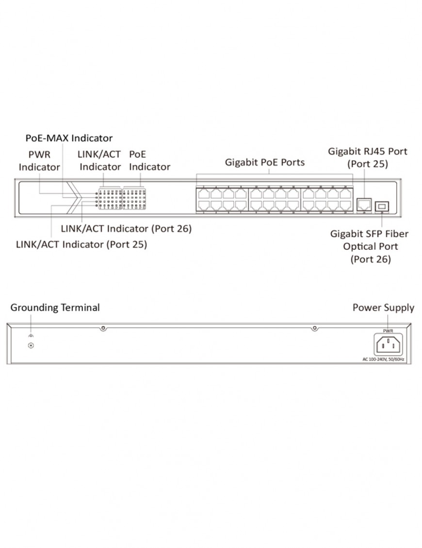 Switch  HIKVISION - 26x Ports Gigabit  - 1x  SPF Fibre Optique - L2 - Unmanaged