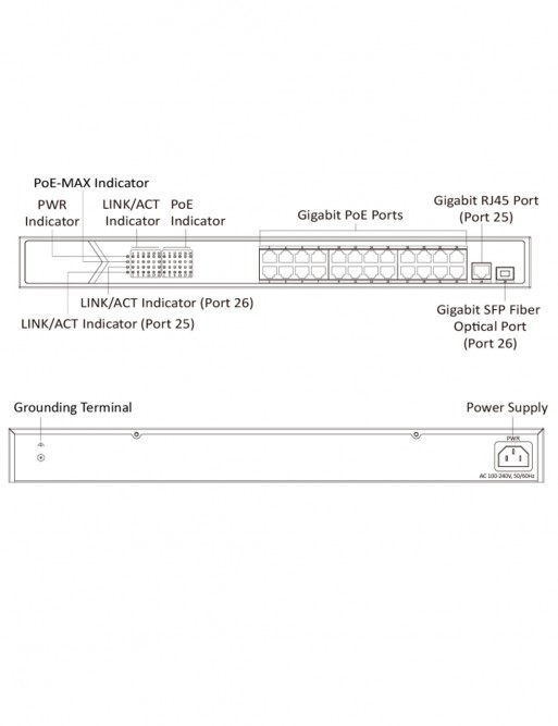 Switch  HIKVISION - 26x Ports Gigabit  - 1x  SPF Fibre Optique - L2 - Unmanaged