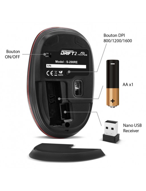Souris Advance sans fil drift 2 RED ROUGE 1600DPI -Tunisie-Sousse
