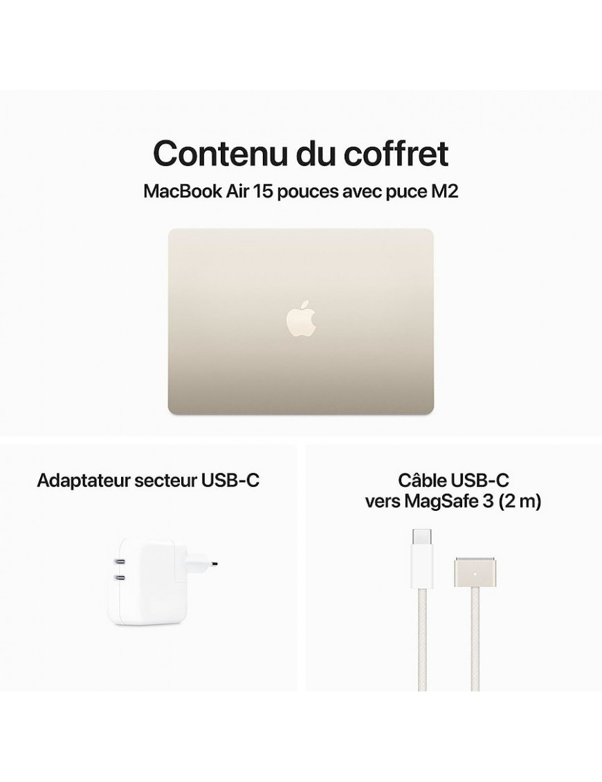 MacBook Air 15" Apple M2 chip 'with 8 core CPU and 10 core GPU 256GB - Starlight - tunisie-sousse