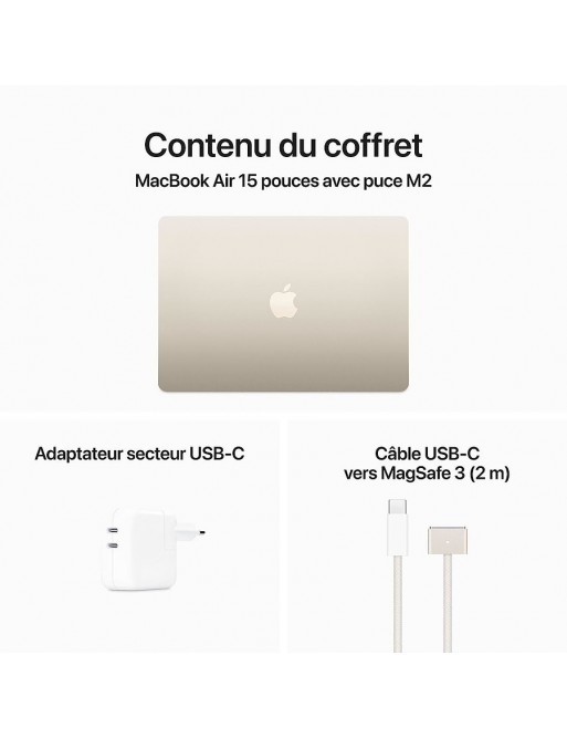 MacBook Air 15" Apple M2 chip 'with 8 core CPU and 10 core GPU 256GB - Starlight - tunisie-sousse