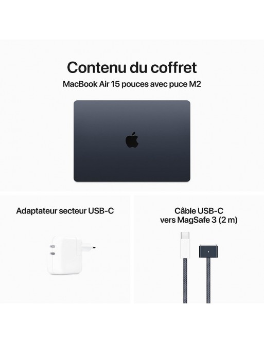MacBook Air 15" Apple M2 chip 'with 8 core CPU and 10 core GPU 256GB - Midnight - tunisie-sousse