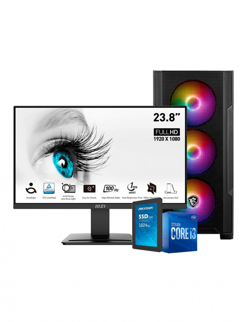 Pc De Bureau  I3 10ème Gén.- 8Go - 1To SSD + Ecran MSI 24 Pouces-tunisie-sousse
