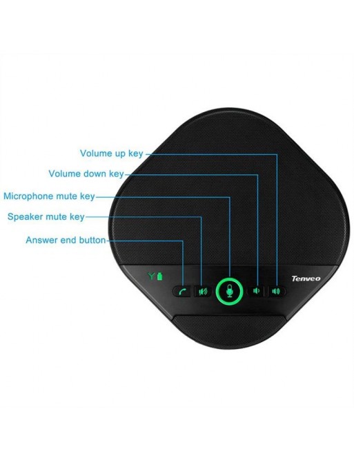 TENVEO Haut-parleur de conférence USB et haut-parleur 4 micros Prise de voix à 360 degrés Rayon de 8 m (32 pieds) avec 2 mini mi