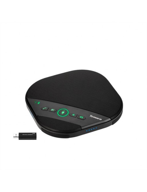 TENVEO Haut-parleur de conférence USB et haut-parleur 4 micros Prise de voix à 360 degrés Rayon de 8 m (32 pieds) avec 2 mini mi