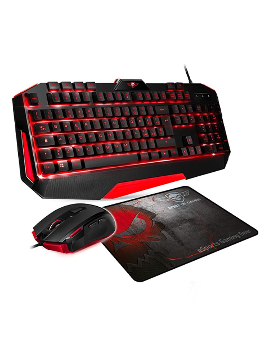 Pack Clavier, souris et tapis PRO-MK3 Spirit of Gamer - Rétro éclairé rouge  - 3200 dpi SPIRIT OF GAMER