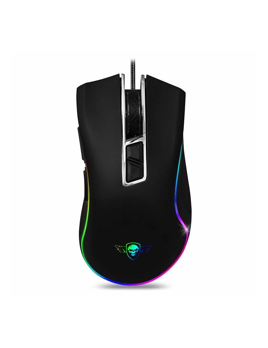 (Blanc) Souris gaming légère USB câblée Ergonomie 6400 ppp Souris RGB 6  boutons