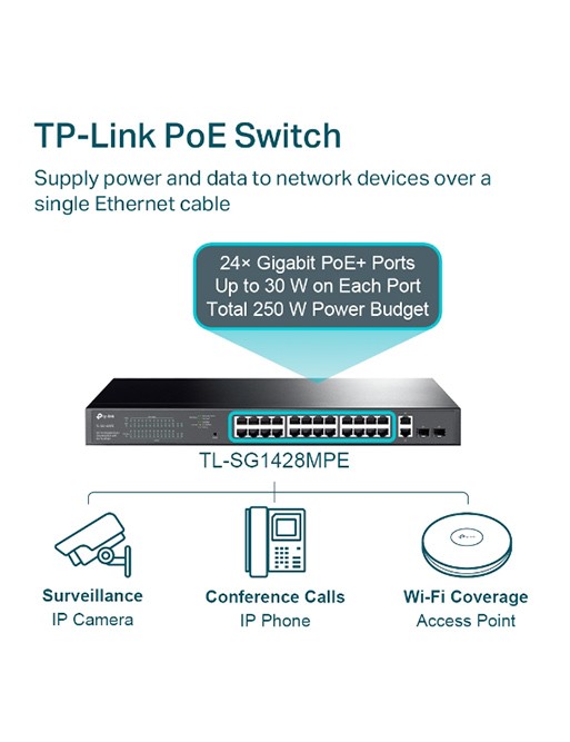 Smart Switch Gigabit TP-Link TL-SG1428PE 28 Ports - 24 Ports POE+ tunisie-sousse